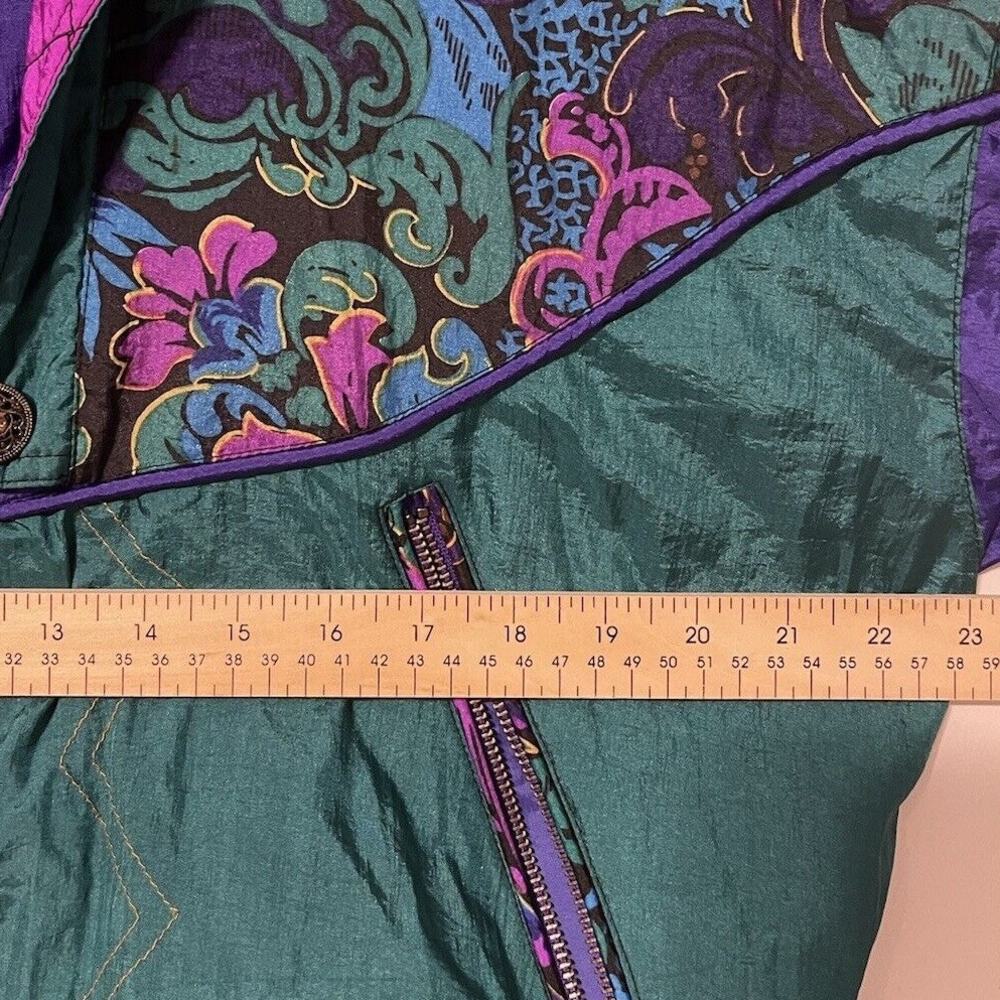 Gallery Sport Vtg Ski Jacket S Wind Breaker Peacock Quilted Paisley Purple Green - Picture 9 of 9